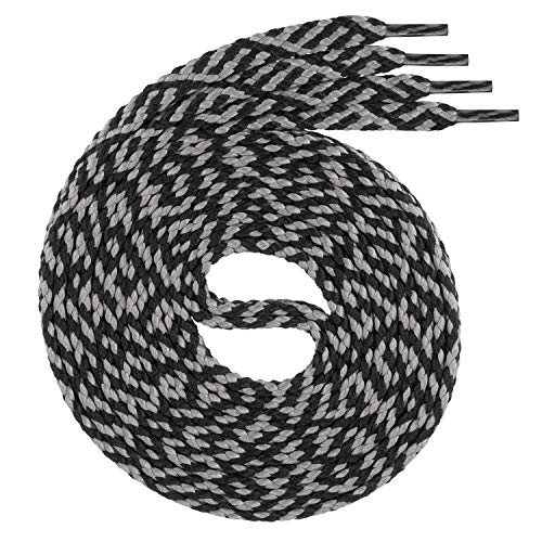 Swissly 1Paar Flache Schnürsenkel für Sneaker und Sportschuhe - sehr reißfest - ca. 7,0 mm breit aus 100% Polyester, Farbe: Black/Grey Länge: 100cm von Swissly