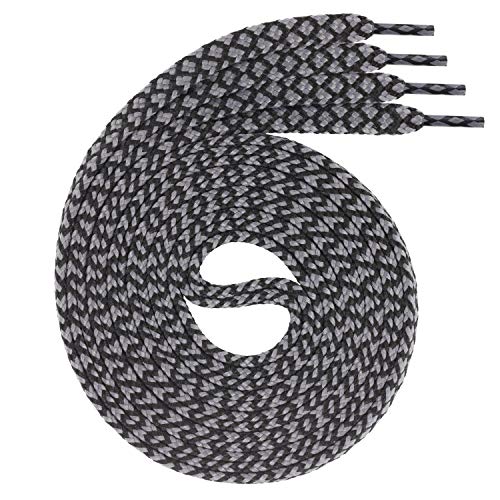 Swissly 1Paar Flache Schnürsenkel für Sneaker und Sportschuhe - sehr reißfest - ca. 7,0 mm breit aus 100% Polyester, Farbe: Black/Grey Länge: 140cm von Swissly