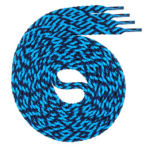Swissly 1Paar Flache Schnürsenkel für Sneaker und Sportschuhe - sehr reißfest - ca. 7,0 mm breit aus 100% Polyester, Farbe: Navy/L.Blue Länge: 140cm von Swissly