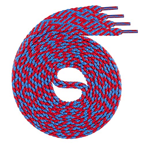 Swissly 1Paar Flache Schnürsenkel für Sneaker und Sportschuhe - sehr reißfest - ca. 7,0 mm breit aus 100% Polyester, Farbe: red/Blue Länge: 100cm von Swissly