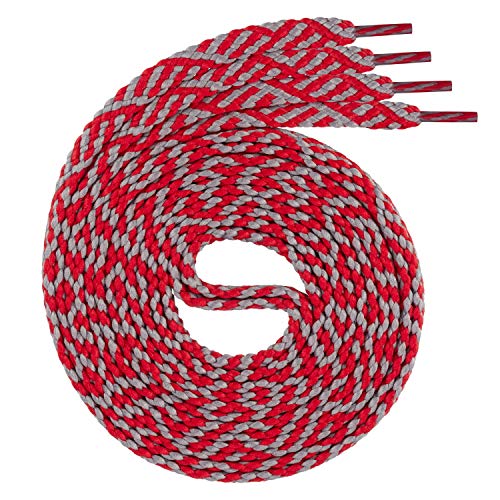 Swissly 1Paar Flache Schnürsenkel für Sneaker und Sportschuhe - sehr reißfest - ca. 7,0 mm breit aus 100% Polyester, Farbe: red/Grey Länge: 140cm von Swissly