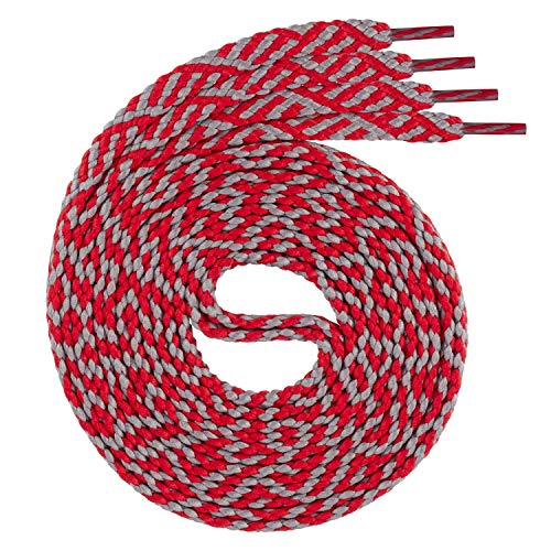 Swissly 1Paar Flache Schnürsenkel für Sneaker und Sportschuhe - sehr reißfest - ca. 7,0 mm breit aus 100% Polyester, Farbe: red/Grey Länge: 150cm von Swissly