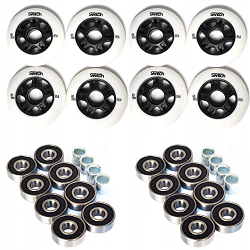 Switch Boards Roller Blade Räder 8er Pack 80mm 85A mit Lagern ABEC 9 Inline Skate Räder von Switch Boards