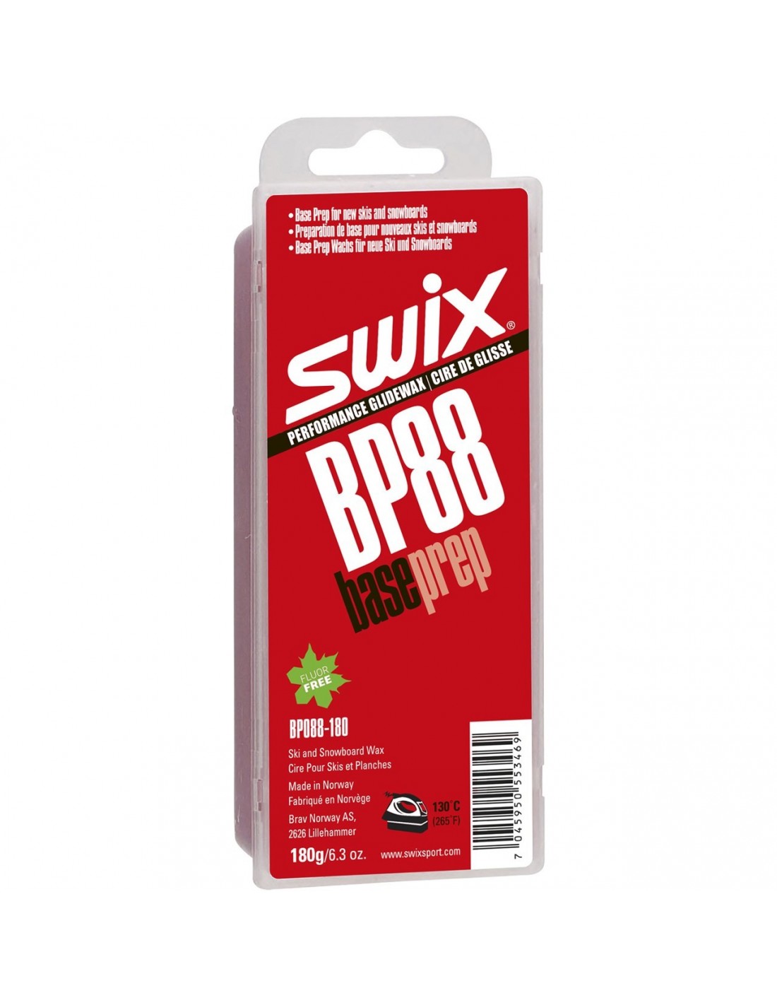 Swix BasePrep BP88 Normal 180g Wachsart - Blockwachs, Wachsfarbe - Rot, Wachsqualität - Grundwachs/Basiswachs, Einsatzbereich - Alpin, Wachs Swix - 0° bis -10°, von Swix