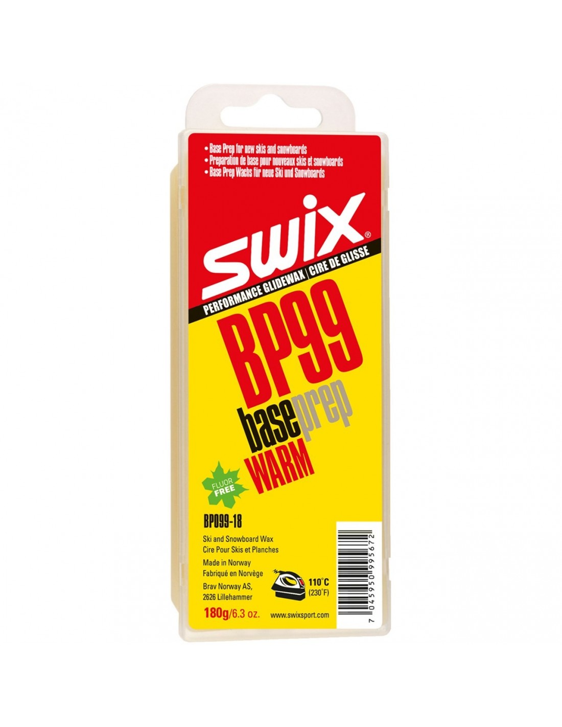 Swix BasePrep Warm 180g Wachsart - Blockwachs, Wachsfarbe - Gelb, Wachsqualität - Grundwachs/Basiswachs, Einsatzbereich - Alpin, Wachs Swix - Universalwachs, von Swix