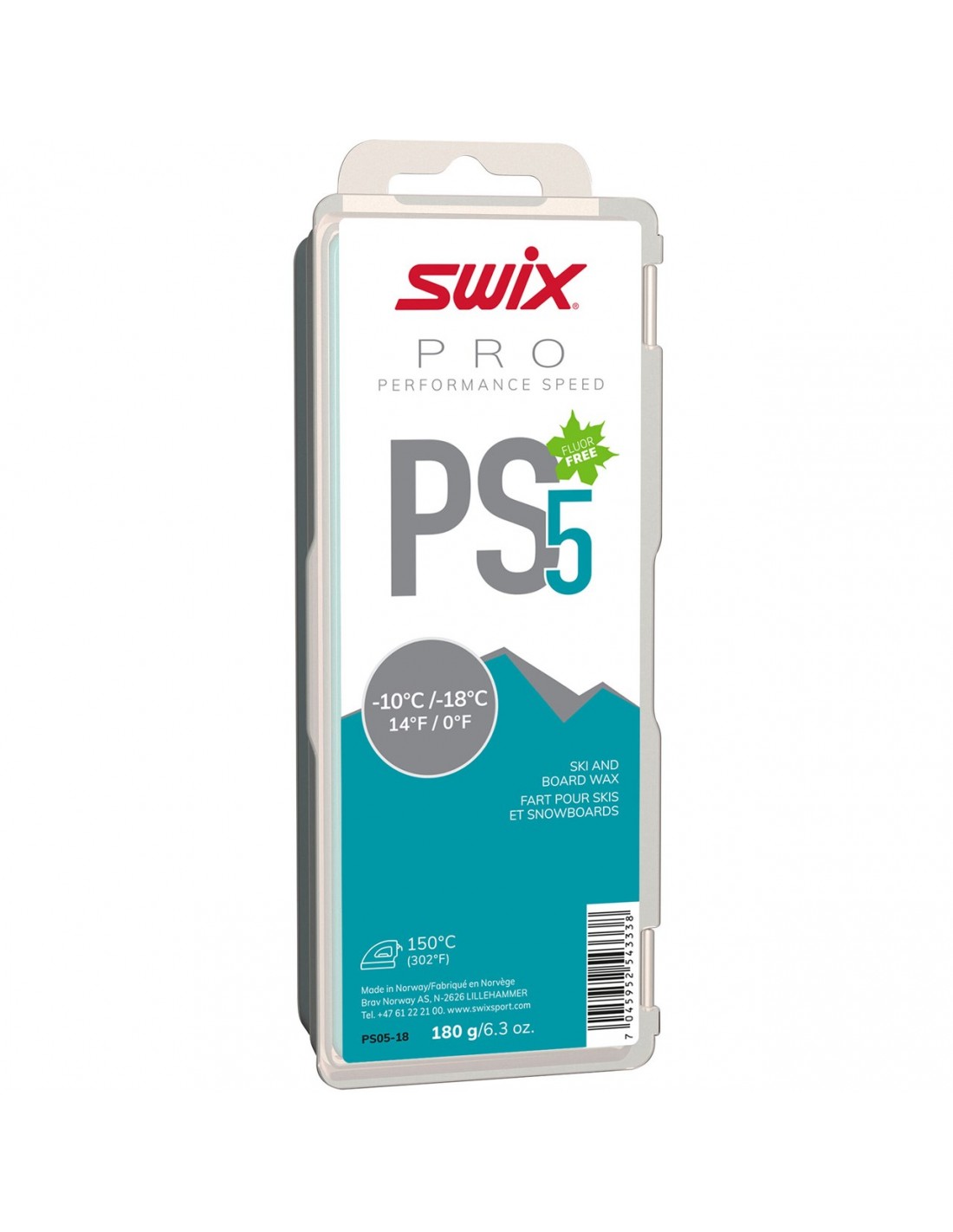 Swix PS5 Turquoise, -10°C/-18°C, 180g Wachsart - Blockwachs, Wachsqualität - Grundwachs/Basiswachs, Einsatzbereich - Alpin, Wachs Swix - -10° bis -20°, von Swix