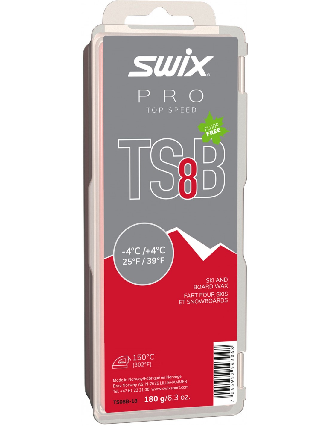 Swix TS8 Black, -4°C/+4°C, 180g Wachsart - Blockwachs, Wachsfarbe - Schwarz, Wachs Swix - -3° bis +4°, Wachsqualität - High Performance, von Swix