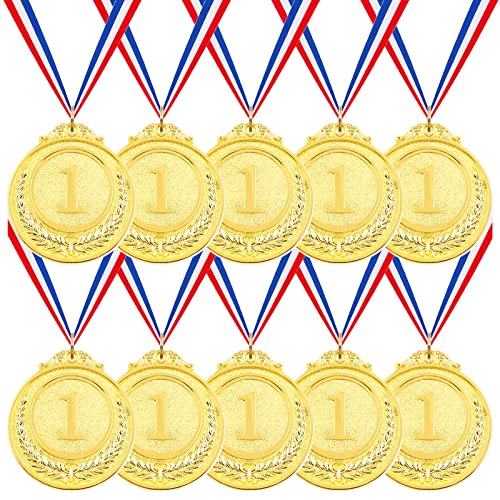 Swpeet 10 Stück Gewinnermedaillen Gold Award Medaillen, 1. Award Medaillen mit Nackenband, olympischer Stil, Preise für Wettbewerbe, Party-Dekorationen, Buchstabierung von Bienen und Auszeichnungen von Swpeet