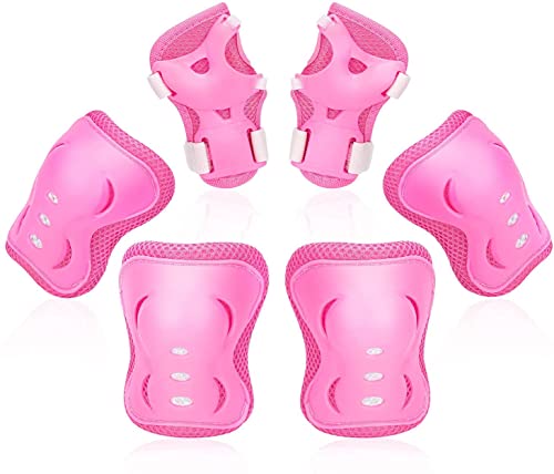 Kindersport Schutzausrüstung Set, 3-in-1-Knieschoner | Ellbogenschützer | Handgelenkschutz für 6-16 Jahre Kinder, Schonerset für Anfänger im Reiten Skating Rollerblading Inlineskating Roller (Rosa) von Swygoo