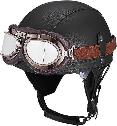 Vintage Jet-Helm Motorradhelm Halbschale Mopedhelm Retro Vintage Unisex Motorrad Sicherheitshelm Rollerhelm im Deutschen Stil (A01,M) von Syagot