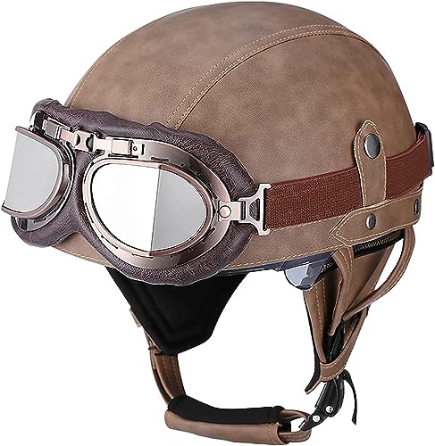 Vintage Jet-Helm Motorradhelm Halbschale Mopedhelm Retro Vintage Unisex Motorrad Sicherheitshelm Rollerhelm im Deutschen Stil (A02,L) von Syagot