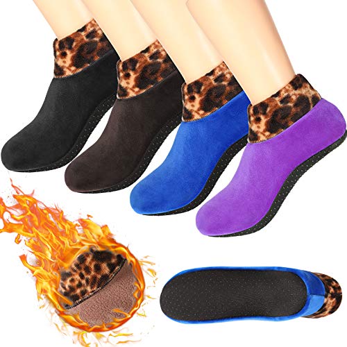 4 Paare rutschfeste Thermo Socken Vlies Dame Boden Socken Leopard Gedruckt (Schwarz) von Syhood