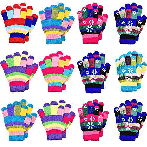 Syhood 12 Paar Unisex Kinder Handschuhe Stretch Vollfinger Handschuhe Strickhandschuhe Winter Warme Strickhandschuhe für Jungen und Mädchen, Mischfarben von Syhood