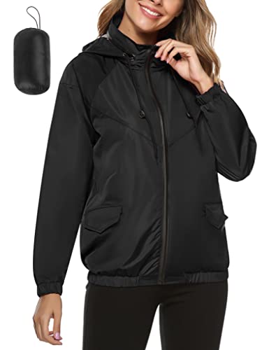 Sykooria Damen Regenjacke Leichte Wasserdicht Windjacke Herbst Jacke Outdoorjacke Regen Jacke mit Kapuze Windbreaker Frauen Zip Hoodie Rain jacke von Sykooria