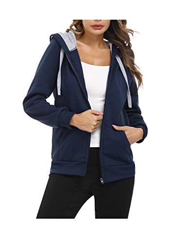 Sykooria Sweatjacke Damen Kapuzenjacke Hoodie mit Reißverschluss Sweatshirts Jacke Casual Running Fitness mit Tasche, Navy Blau von Sykooria