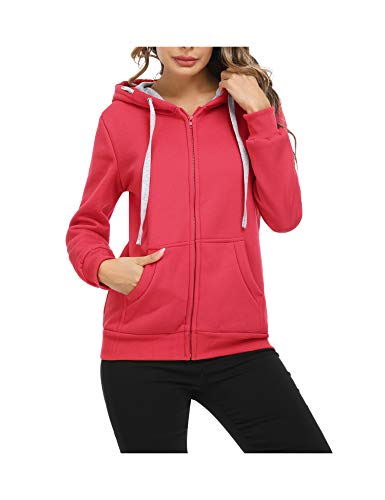 Sykooria Sweatjacke Damen Kapuzenjacke Hoodie mit Reißverschluss Sweatshirts Jacke Casual Running Fitness mit Tasche, Rot von Sykooria
