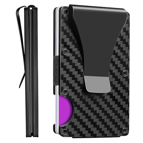 T-carbon RFID-Schutz Geldbörse,Kartenetui Herren aus Kohlefaser und Metall mit Geldklammer und Gummiband,RFID Geldbeutel Herren,Slim Wallet for Men von T-carbon