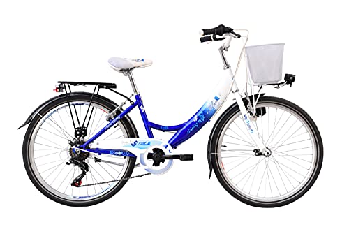 24 Zoll Kinder City Mädchen Fahrrad Mädchenfahrrad Kinderfahrrad 6 Shimano Gang Beleuchtung STVO Rad Bike Flair Blau von T&Y Trade