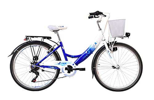 T&Y Trade 24 Zoll Kinder City Mädchen Fahrrad Mädchenfahrrad Kinderfahrrad 6 Gang Beleuchtung STVO Rad Bike Flair Blau von T&Y Trade