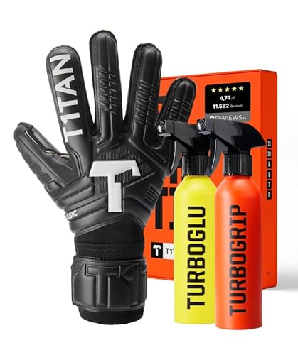 T1TAN Classic 1.0 Black-Out + Turbogrip & Turboglu - Torwarthandschuhe mit Handschuhreiniger und Grip Booster - ohne Fingerschutz - Fußballhandschuhe für Torhüter - Größe 10 von T1TAN