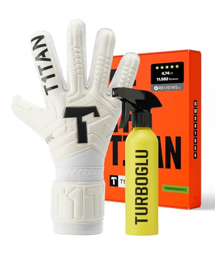 T1TAN Classic 1.0 White-Out (FP) + Turboglu - Torwarthandschuhe und Grip Booster - mit Fingerschutz - Fußballhandschuhe für Torhüter - Größe 9 von T1TAN