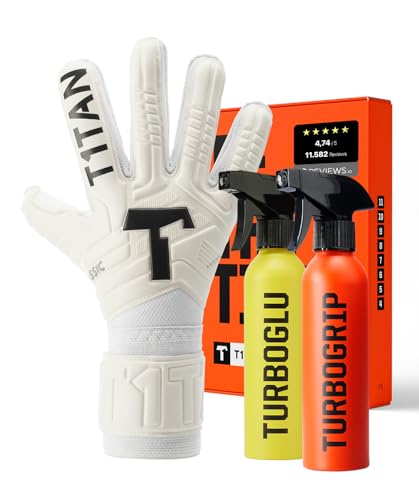 T1TAN Classic 1.0 White-Out (FP) + Turbogrip & Turboglu - Torwarthandschuhe mit Handschuhreiniger und Grip Booster - mit Fingerschutz - Fußballhandschuhe für Torhüter - Größe 9 von T1TAN