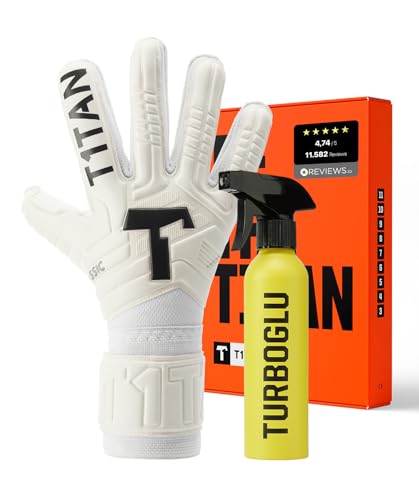 T1TAN Classic 1.0 White-Out + Turboglu - Torwarthandschuhe und Grip Booster - ohne Fingerschutz - Fußballhandschuhe für Torhüter - Größe 10 von T1TAN