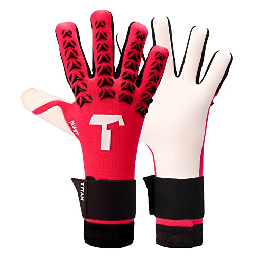 T1TAN Red Beast + LC - Torwarthandschuhe ohne Fingerschutz - Fußballhandschuhe für Jugendliche & Erwachsene, Unisex - Negative Cut und 4mm Gecko Grip - Gr. 8 von T1TAN