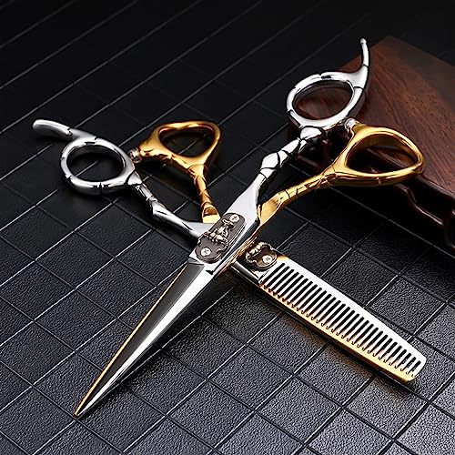 TABKER Friseurscheren Haarschere Haarschneideschere Gold + Silber 6 Zoll Haarschere 20-25% Haarausdünnungsschere Scharfe Edelstahlklinge for Friseursalon von TABKER