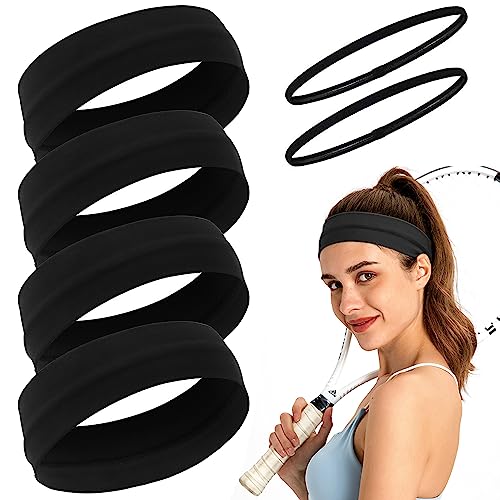 4 Stück Schwarze Haargummis, Outdoor-Laufsport-Stirnbänder, Fitness-Yoga-Stirnband-Stirnbänder, schweißabsorbierende Stirnbänder, Schweißbänder, geeignet für Laufen, Yoga, Fitness-Sport von TAFACE