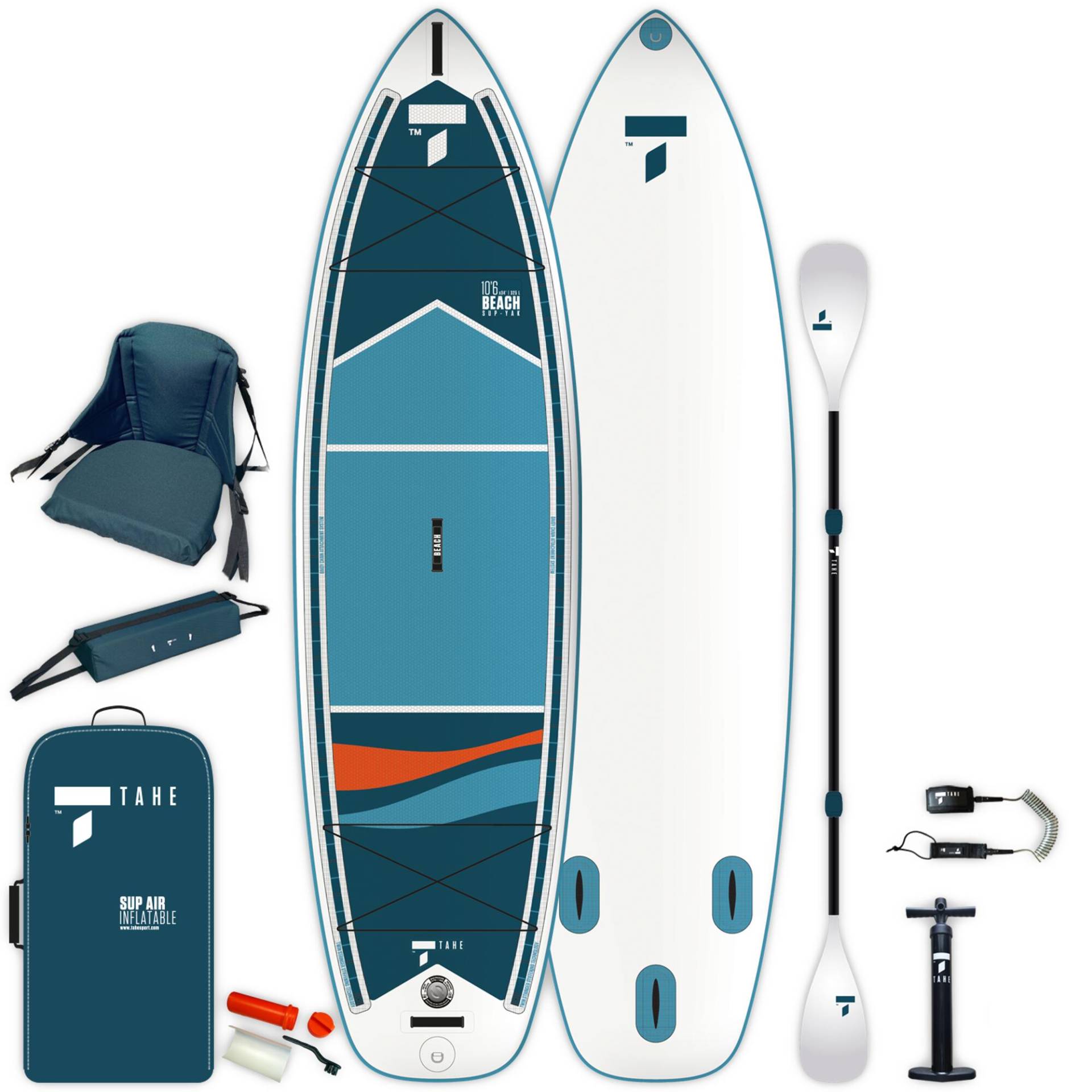 SUP Set Stand up Paddle aufblasbar 10´6 - Tahe Beach Air SupYak blau von TAHE