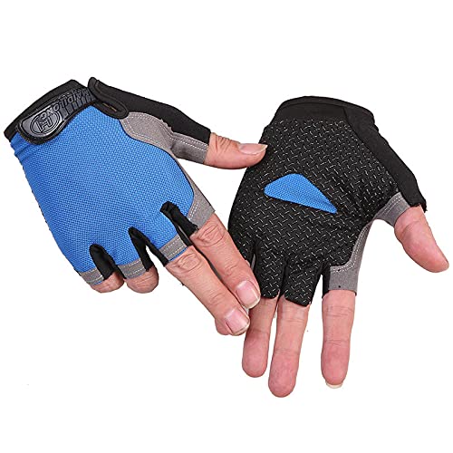 TAHUAON Unisex Halbfinger-Fitness-Handschuhe für Kanufahren, Windsurfen, Kiteboarden, Segeln, verstellbar, Handgelenk-Cinch, Größe S, Blau von TAHUAON