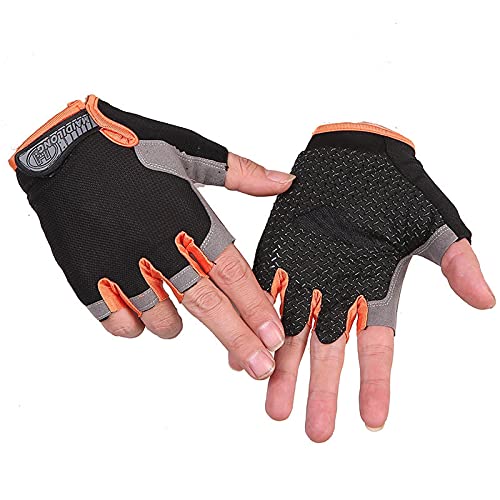 TAHUAON Unisex Halbfinger-Fitness-Handschuhe für Kanufahren, Windsurfen, Fitnessstudio, Segeln, verstellbar, Handgelenk-Cinch, Schwarz, Orange, XL von TAHUAON