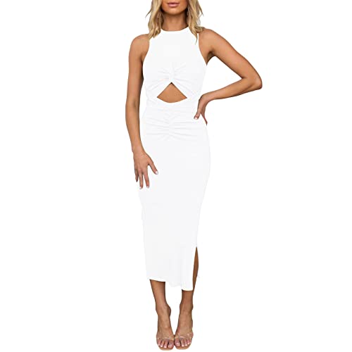 TAIMOWEI Sommerkleid Damen Cut Out Kleid mit Schlitz Bodycon Elegant Ärmellos Rundhals Knielang Kleider Figurbetontes Midikleider von TAIMOWEI