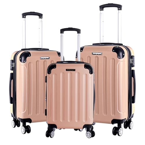 3er Kofferset - Robuste ABS- Hartschalenkoffer, TSA-Zahlenschloss, erweiterbare Kapazität - in M, L, XL - Eckenschutz, 360° drehbare, leise Doppelräder & Teleskopgriff, Handgepäcktauglich & stapelbar von TALK-POINT