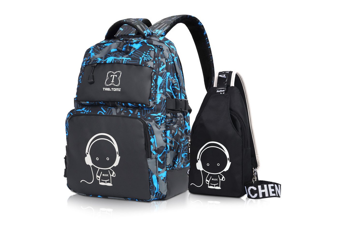 TAN.TOMI Schulrucksack Rucksack Jungen Schulrucksack Mädchen Teenager Jugendliche Daypacks, Kinder Reflektierender Schultasche Outdoor Camping Groß Schulranzen von TAN.TOMI