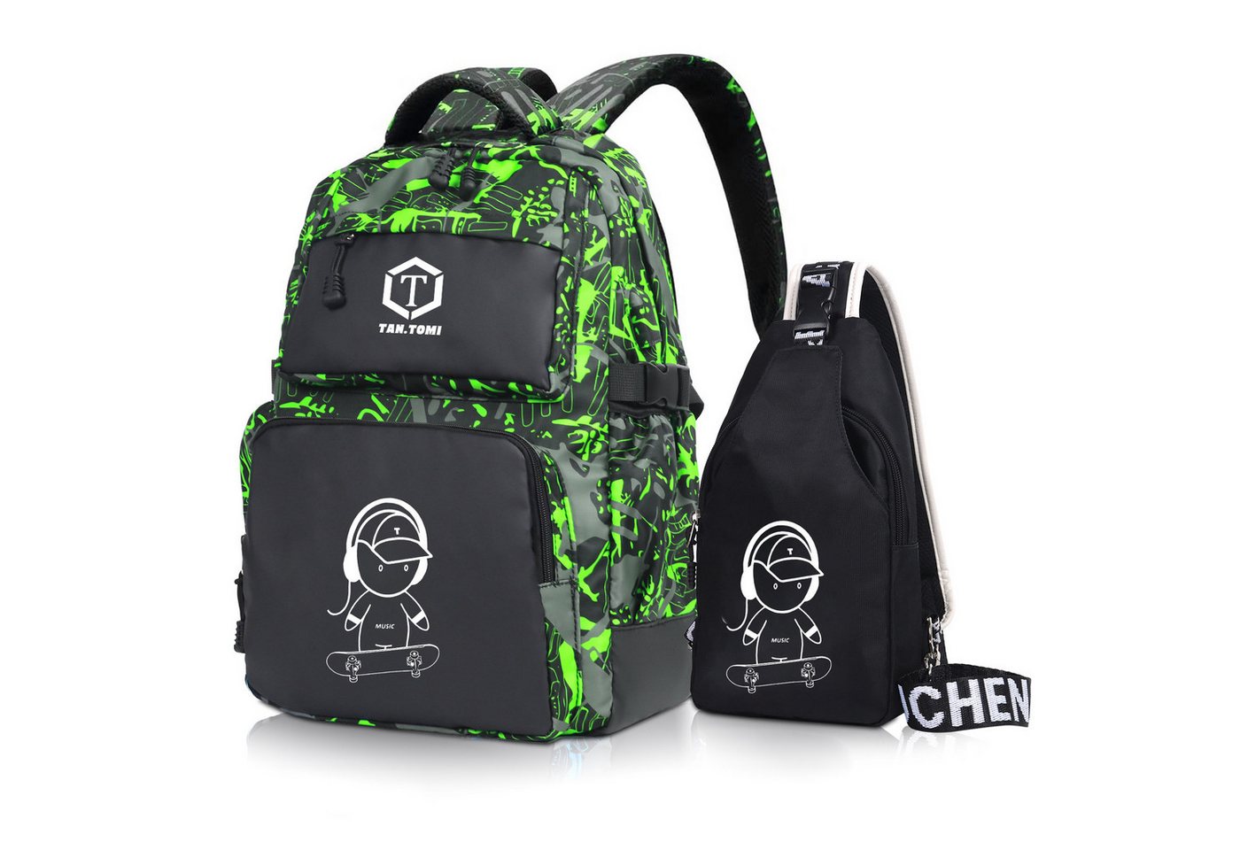 TAN.TOMI Schulrucksack Rucksack Jungen Schulrucksack Mädchen Teenager Jugendliche Daypacks, Kinder Reflektierender Schultasche Outdoor Camping Groß Schulranzen von TAN.TOMI