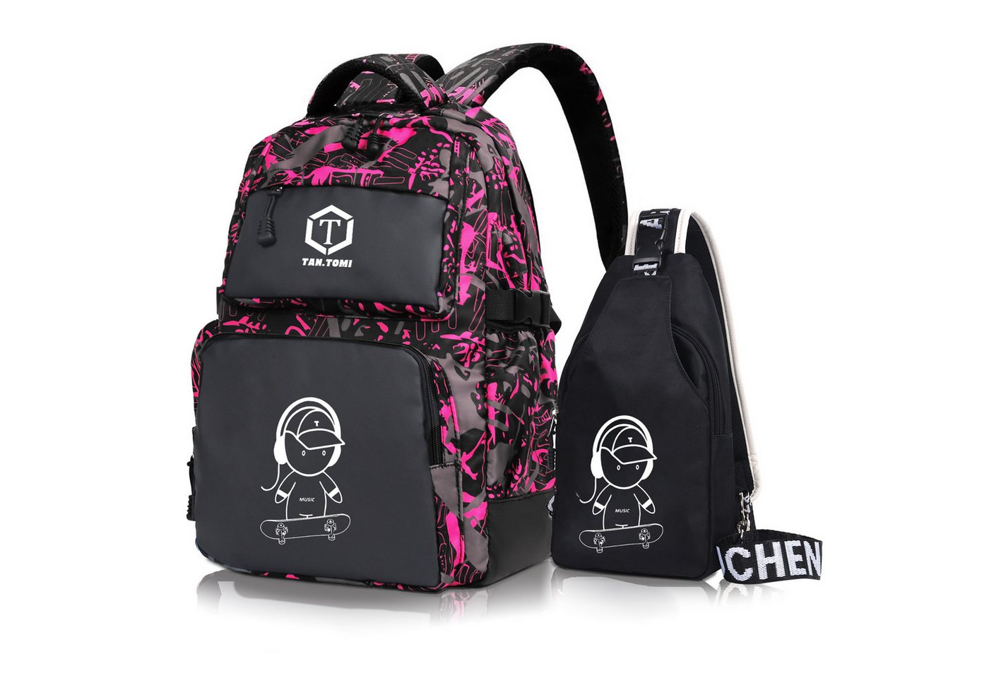 TAN.TOMI Schulrucksack Rucksack Jungen Schulrucksack Mädchen Teenager Jugendliche Daypacks, Kinder Reflektierender Schultasche Outdoor Camping Groß Schulranzen von TAN.TOMI