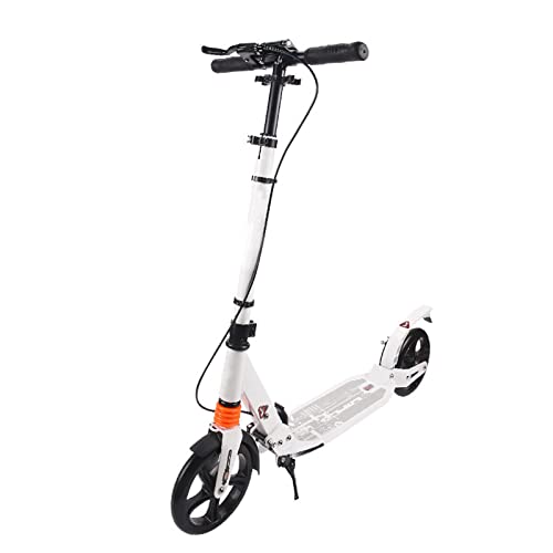 Faltbarer Pedal Scooter Handbremse Erwachsene 100 KG Tragkraft mit Scheibenbremsen vorne und hinten und Stoßdämpfung weiß von TAPMING