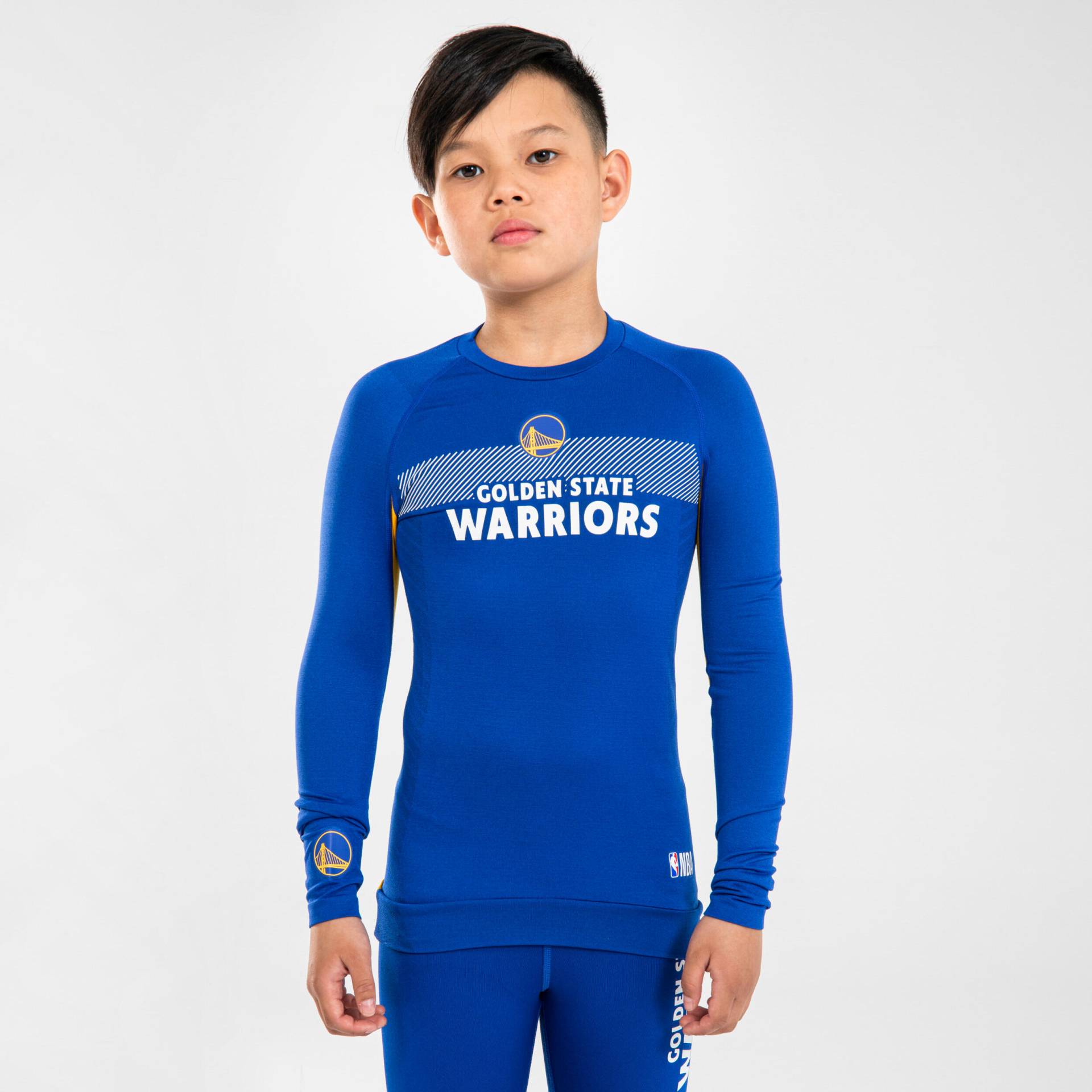 Funktionsshirt langarm Basketball UT500LS NBA Warriors Kinder blau von TARMAK