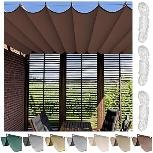 TAUIANE Einziehbares Wellen Sonnensegel, Rechteckige Pergola Abdeckung FüR AußEnbereich, Wasserdichter Markisenstoff, Mit Montagesatz, FüR Terrasse Rasen Garten Terrasse,Kaffee,1.5×3M (W×L) von TAUIANE