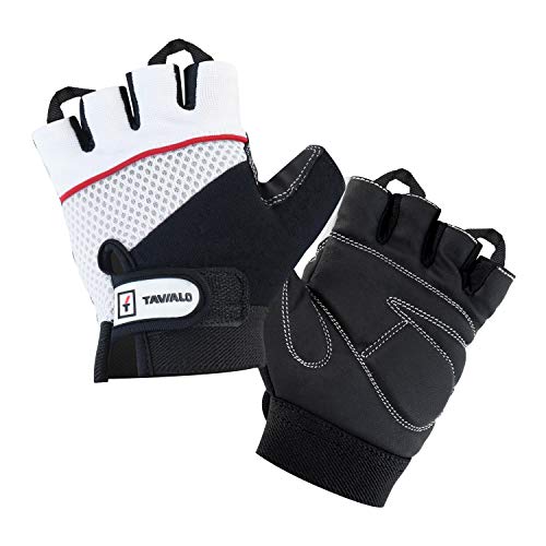 TAVIALO Fitnesshandschuhe, Trainingshandschuhe für Damen, Handschuh Größe M (16-19 cm), Farbe Schwarz/Weiß, doppelt verstärkte Leder-Handinnenfläche von TAVIALO