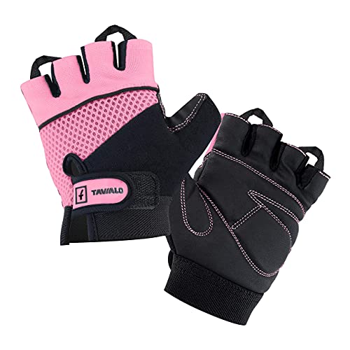 TAVIALO Fitnesshandschuhe, Trainingshandschuhe für Damen, Handschuh Größe S (13-16 cm), Farbe Rosa/Schwarz, doppelt verstärkte Leder-Handinnenfläche von TAVIALO