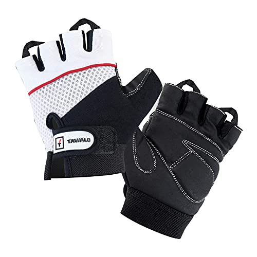 TAVIALO Fitnesshandschuhe, Trainingshandschuhe für Damen, Handschuh Größe S (13-16 cm), Farbe Schwarz/Weiß, doppelt verstärkte Leder-Handinnenfläche von TAVIALO