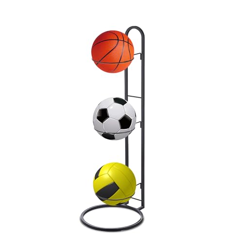 TAZZOR Ballaufbewahrungsregal,Ball Aufbewahrung 3-lagiger Ballständer,ballständer Fussball für Basketball-Fußball-Volleyball,Herausnehmbare Aufbewahrung (24.5 * 24.5 * 70cm) von TAZZOR