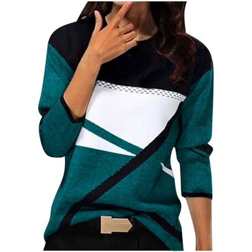 Pullover Damen Weiß Große Größen Sommer Oversize Pullover Damen Langarm Sweatshirt Basic Rundhals Langarmshirt Geometrischem Druck Longshirt Lose Casual Oberteil Winter Baumwolle Pulli Marineblau Xxl von TBloevwlh