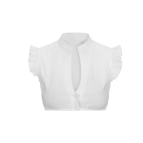 TBloevwlh Dirndlbluse Damen Hochgeschlossen Creme Kurzarm Flügel Dirndl Bluse Damen Weiß Dirndlbluse Flügelärmel Dirndlblusen V Ausschnitt Trachtenbluse Für Bayrische Tracht Oktoberfest Weiss L von TBloevwlh