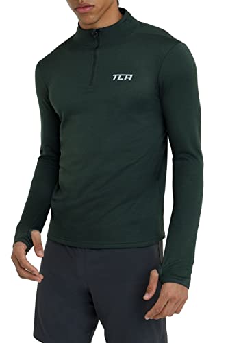 TCA Herren Cloud Fleece mit Brust Reißveschluss - Thermo Sporttop Laufshirt - Dunkelgrün, S von TCA