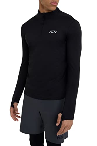 TCA Herren Cloud Fleece mit Brust Reißveschluss - Thermo Sporttop Laufshirt - Schwarz, L von TCA