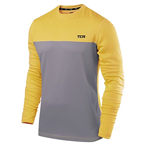 TCA Herren Element Langarm Rundhalsausschnitt Laufshirt - Grau/Gelb, M von TCA